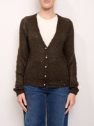 TENSION IN - CARDIGAN JEWEL BUTTONS - DARK BROWN