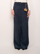 TENSIONE IN - PANTALONE LARGO VELLUTO COSTE - BLU