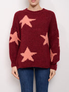 ALLEY - STAR CROP SWEATER - BORDEAUX/PINK