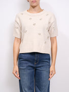 AN'GE - MAGLIA MEZZA MANICA STRASS - ECRU