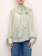 TENSION IN - POLKA DOT BOW SHIRT - WATER/LEATHER