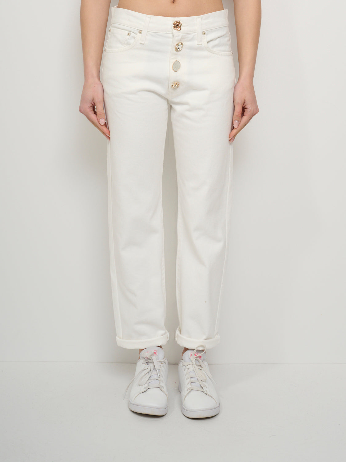 VICOLO - JEANS ZOE BOTTONE GIOIELLO - BIANCO