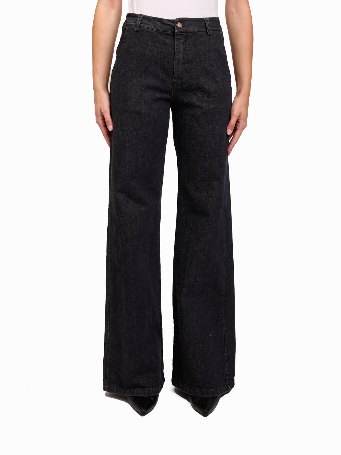 IDENTITY JEANS PALAZZO CON ELASTICO NERO