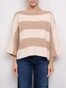 TENSION IN - STRIPED BOAT NECK SWEATER - PASTA/MEAT