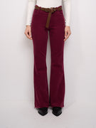 TENSIONE IN - PANTALONE VELLUTO ZAMPA SFRANGIATO - BORDEAUX
