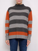 IDENTITY - STRIPED HALF COLLAR SWEATER - MARENGO/STEEL/COTTO