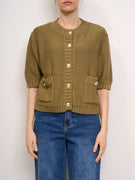 AN'GE - SHORT SLEEVE BUTTON SWEATER - KHAKI