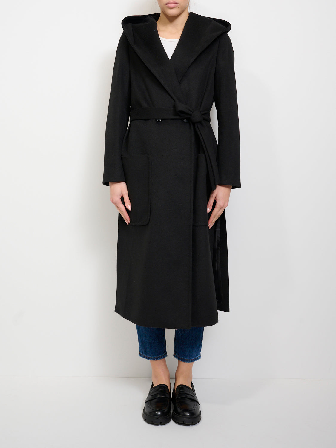Cappotto con cappuccio da donna in misto lana