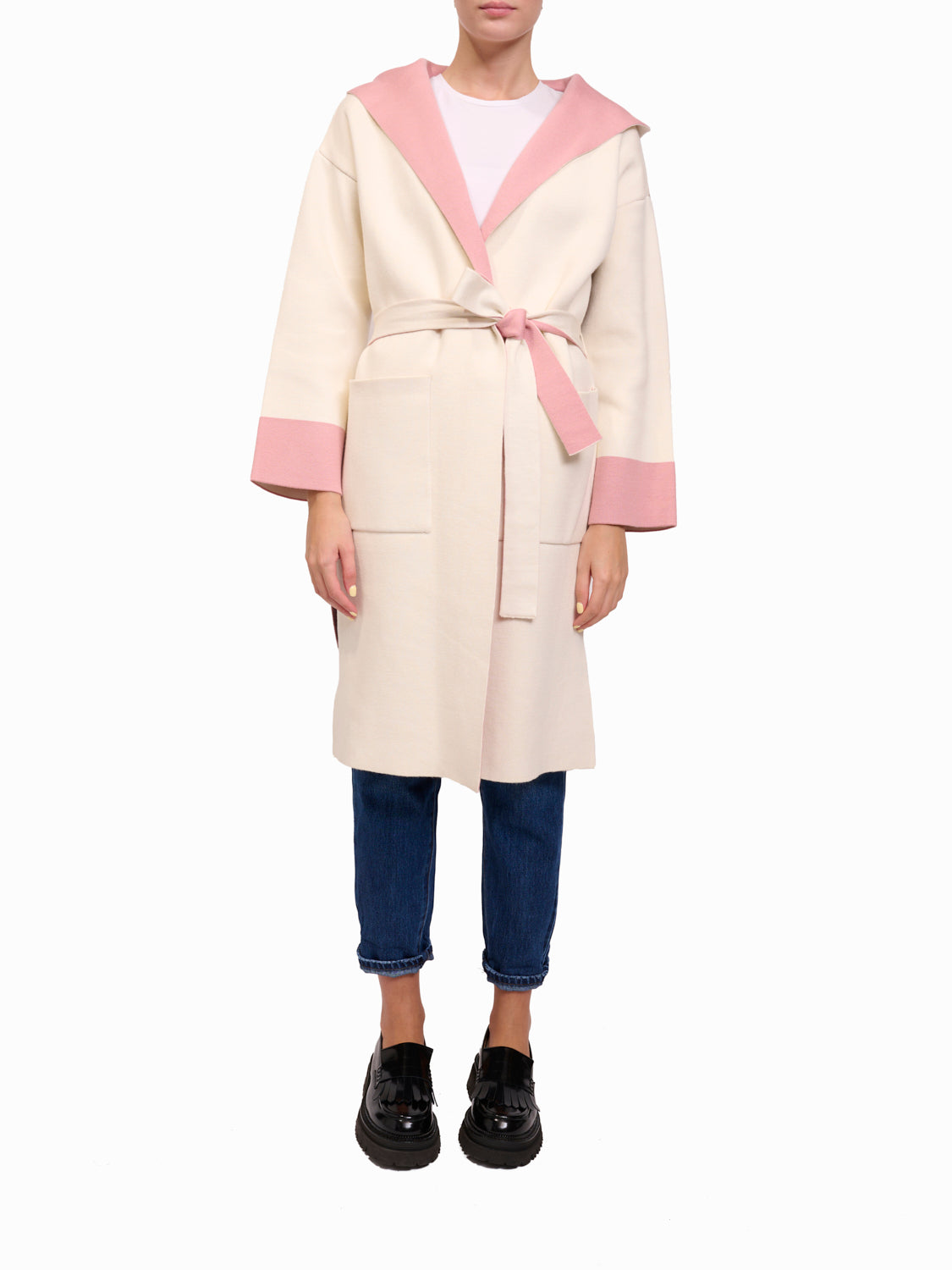 VICOLO CAPPOTTO MAGLIA CAPPUCCIO PANNA/ROSA/FANGO