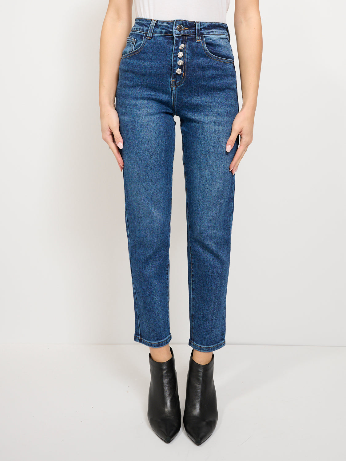 HASHTAG JEANS BOYFIT BOTTONE GIOIELLO DENIM