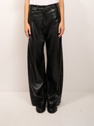 TENSIONE IN - PANTALONE ECOPELLE LARGO TASCONI - NERO