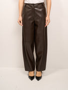 TENSIONE IN - PANTALONE ECOPELLE LARGO - MORO