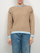 TENSIONE IN - MAGLIA GIROCOLLO RIGHE - CELESTE/LATTE/CASTORO