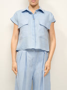 TENSIONE IN - CAMICIA MEZZA MANICA TASCA LINO - CELESTE