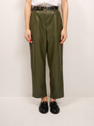 TENSIONE IN - PANTALONE BOYFIT ECOPELLE - MILITARE