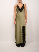 TENSIONE IN - ABITO SATINE BORDI PIZZO - ARMY GREEN