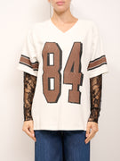 TENSIONE IN - FELPA MANICA CORTA STAMPA+PIZZO - PANNA/NERO