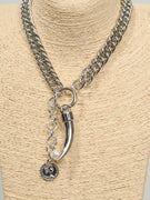 IDENTITY - COLLANA CATENA CORTA CORNO E PENDENTI - ARGENTO