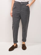 IDENTITY - PANTALONE BOYFIT ELASTICO VELLUTO - GRIGIO