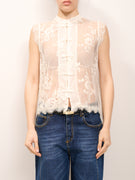 TENSIONE IN - CAMICIA ASIATICA PIZZO S/MANICA - NATURALE