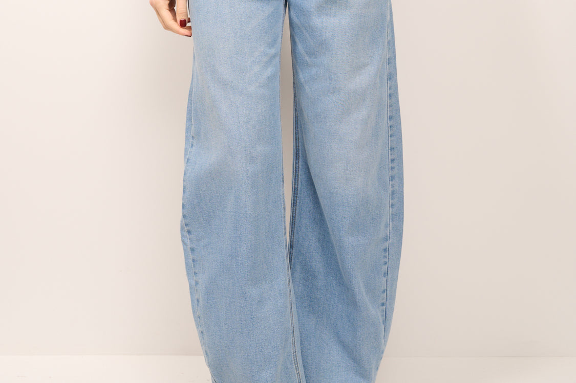 KUNMI Jeans Donna A Vita Alta Gamba Larga Elasticizzati – Modello Wl001 In Azzurro Cielo – Taglia 50 - 3