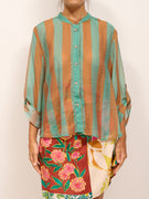 HAVE ONE - CAMICIA ECO RIGATA - TABACCO/TURCHESE