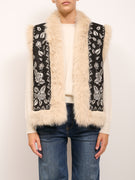 DIXIE - GILET SUEDE BORDO ECOPELLICCIA - NERO