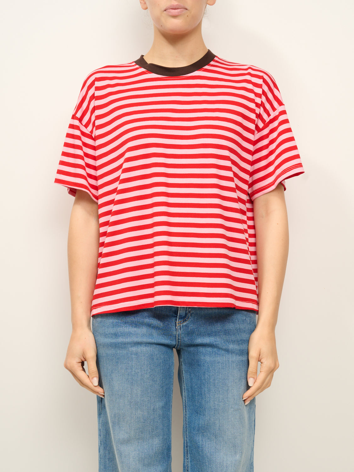 HAVE ONE - T-SHIRT RIGATA - ROSA/ROSSO/MORO