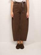 HAVE ONE - PANTALONE JEANS SFRANGIATO BARREL - CIOCCOLATO
