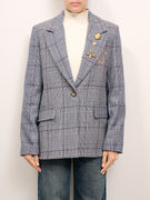 VICOLO - GIACCA QUADRI 1 BOTTONE - BLU/VIOLA