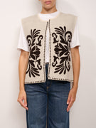TENSIONE IN - MAGLIA GILET RICAMATO - BIANCO\NERO
