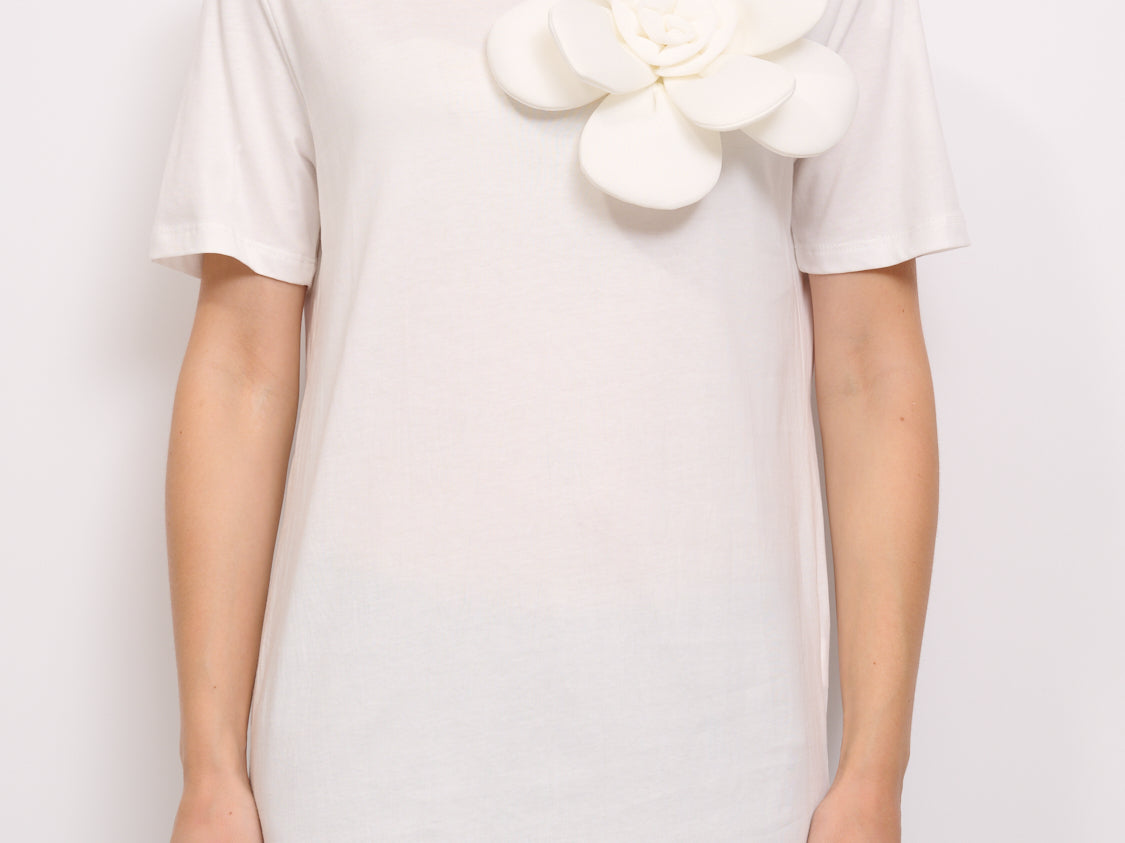 T-shirt Con Stampa A Fiori All-over Bianco/Nero Da Donna - Foto 4