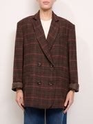 HAVE ONE - DOUBLE BREASTED CHECK JACKET - DARK BROWN/BORDEAUX