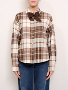 HAVE ONE - CHECKED SHIRT WITH BOW PIN - DARK BROWN