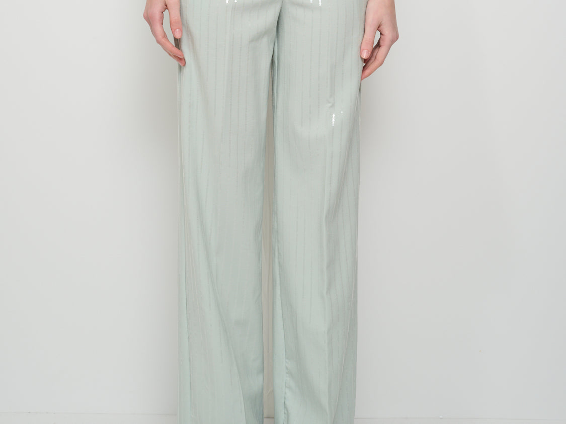 VICOLO PANTALONE LARGO MICRO PAILLETTES VERDE ACQUA
