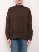 IDENTITY - HALF COLLAR SWEATER WITH SPLITS - DARK BROWN