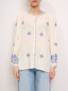 IDENTITY - CREW NECK SHIRT WITH STRIPES AND EMBROIDERY - WHITE\SKY