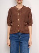 AN'GE - SHORT SLEEVE BUTTON SWEATER - MOKA