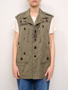 VICOLO - VINTAGE VEST JACKET WITH APPLICATIONS - MILITARY