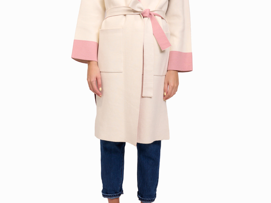 VICOLO CAPPOTTO MAGLIA CAPPUCCIO PANNA/ROSA/FANGO